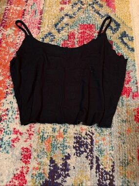 SHEIN Black Ribbed Spaghetti-Strap Crop Tank